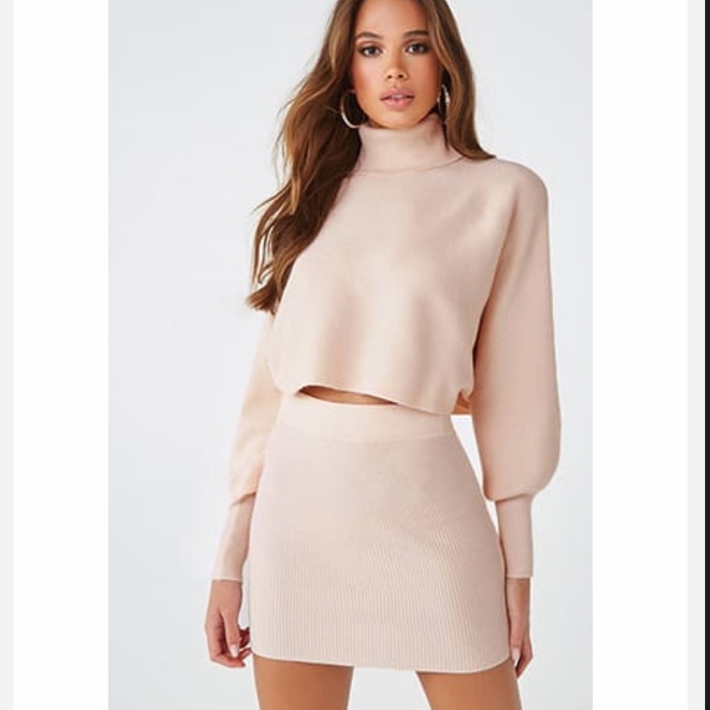 Ribbed sweater and mini skirt set